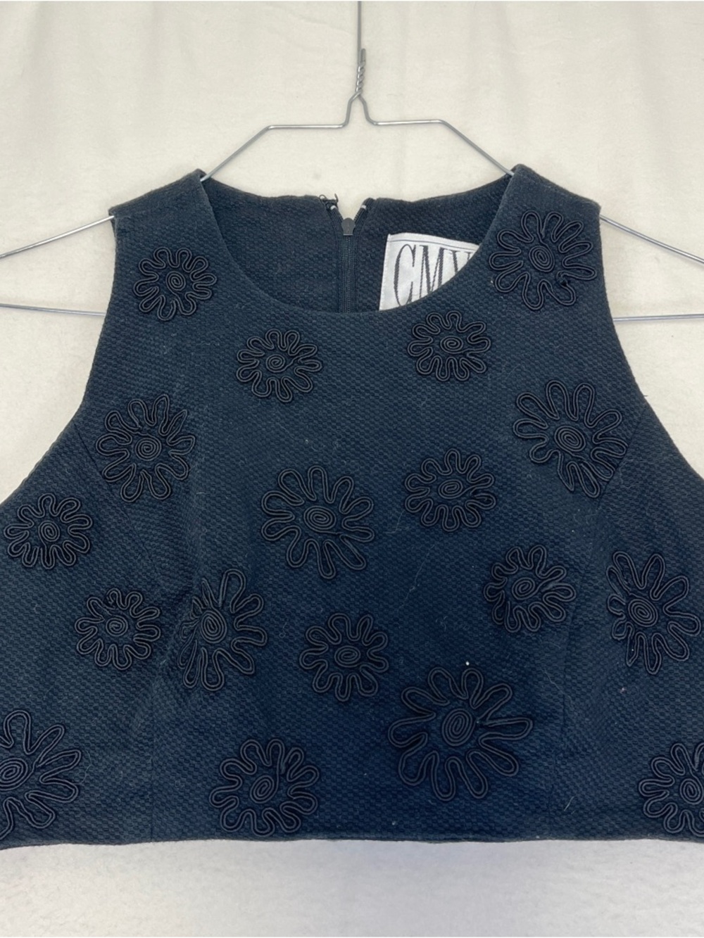 Carmen Marc Valvo 90s Black Soutache Crop Top Size XS / S